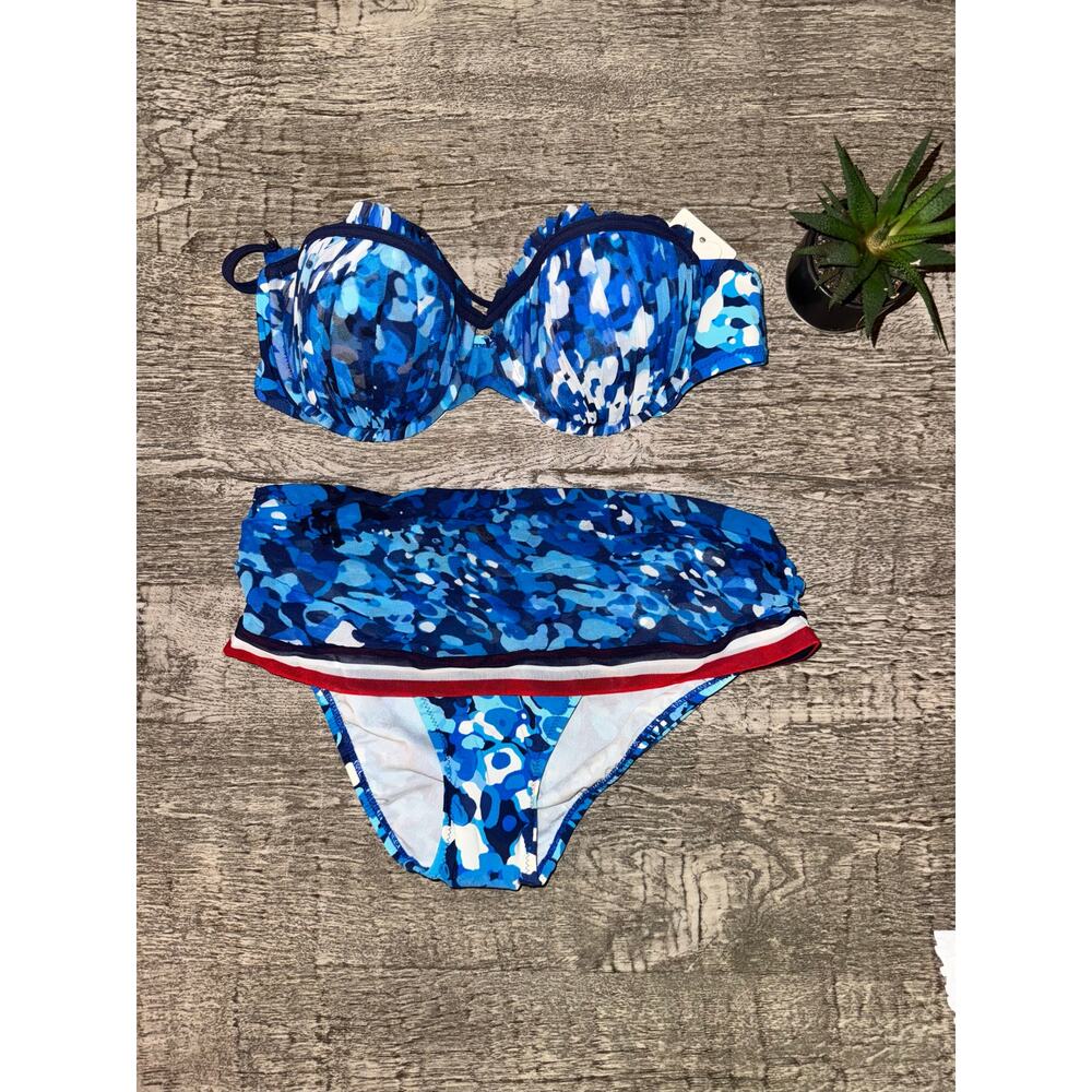 Gottex Blue Abstract Underwire Bikini‎ Swim Set | Retro Midrise Bottom |NEW| Sz6
